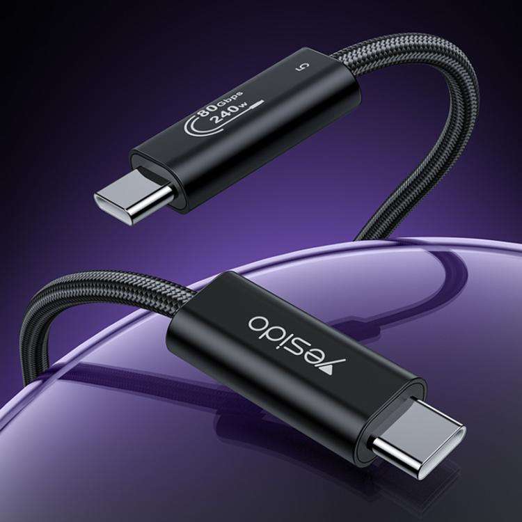 Yesido CA211 240W 16K 60Hz Type-C to Type-C Thunderbolt 5 Full Function Data Cable, Length:1m(Black)