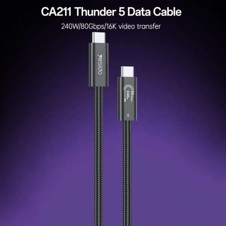 Yesido CA211 240W 16K 60Hz Type-C to Type-C Thunderbolt 5 Full Function Data Cable, Length:1m(Black)