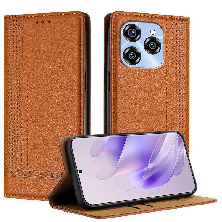 For Oukitel C50 Stitching Design Scratch-Resistant Vegan Leather Phone Case(Brown)
