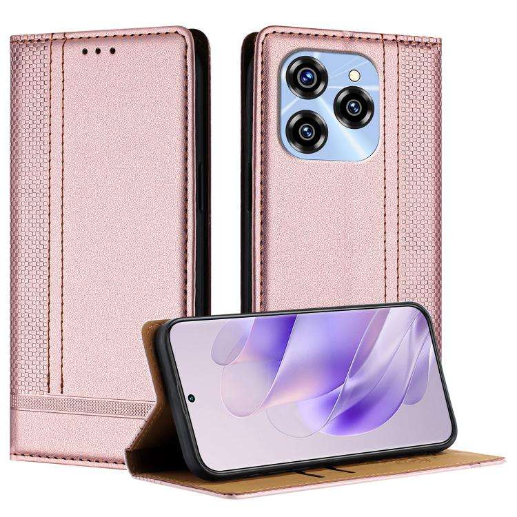 For Oukitel C50 Stitching Design Scratch-Resistant Vegan Leather Phone Case(Rose Gold)