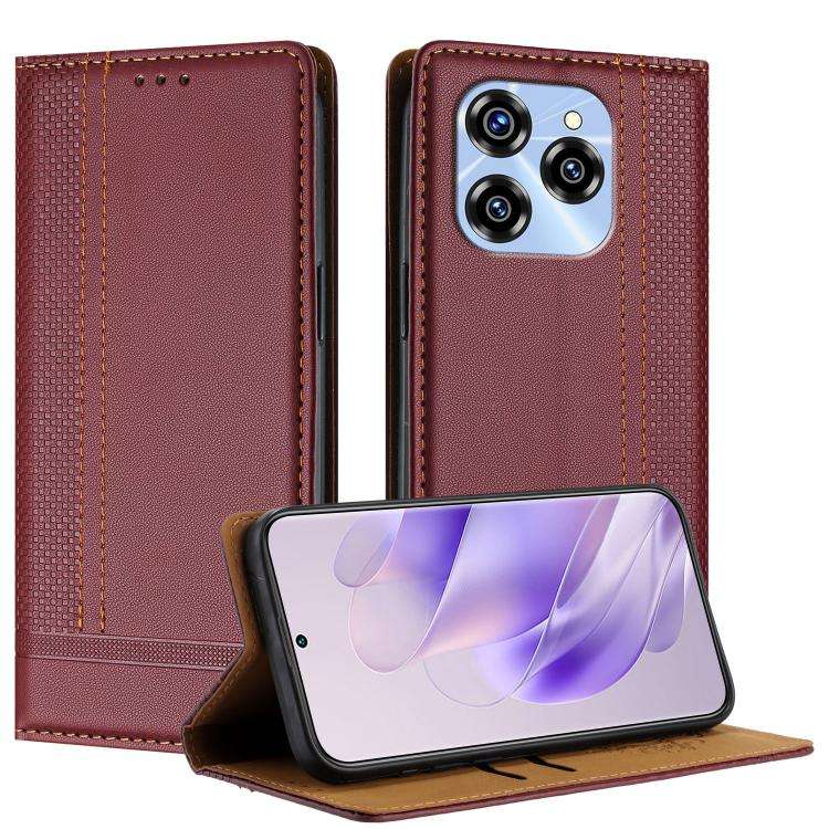 For Oukitel C50 Stitching Design Scratch-Resistant Vegan Leather Phone Case(Wine Red)