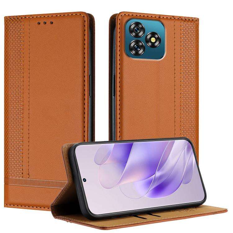 For Oukitel C53 Stitching Design Scratch-Resistant Vegan Leather Phone Case(Brown)