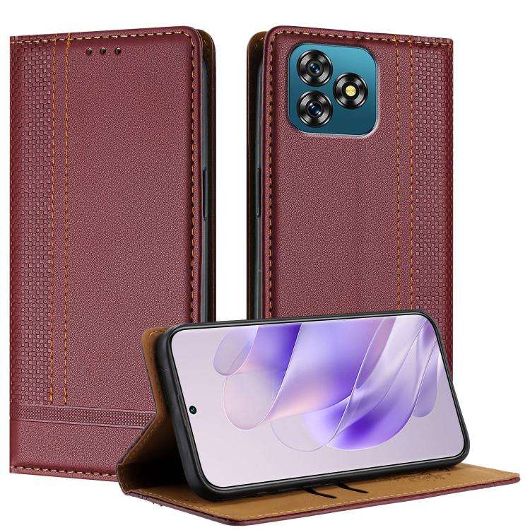 For Oukitel C53 Stitching Design Scratch-Resistant Vegan Leather Phone Case(Wine Red)