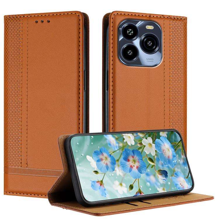 For Oukitel C65 Stitching Design Scratch-Resistant Vegan Leather Phone Case(Brown)