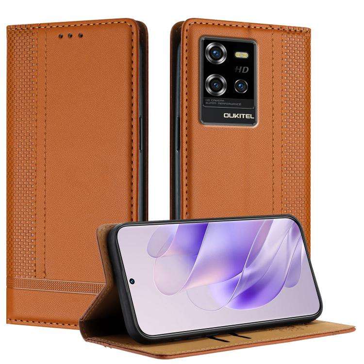 For Oukitel WP50 Stitching Design Scratch-Resistant Vegan Leather Phone Case(Brown)