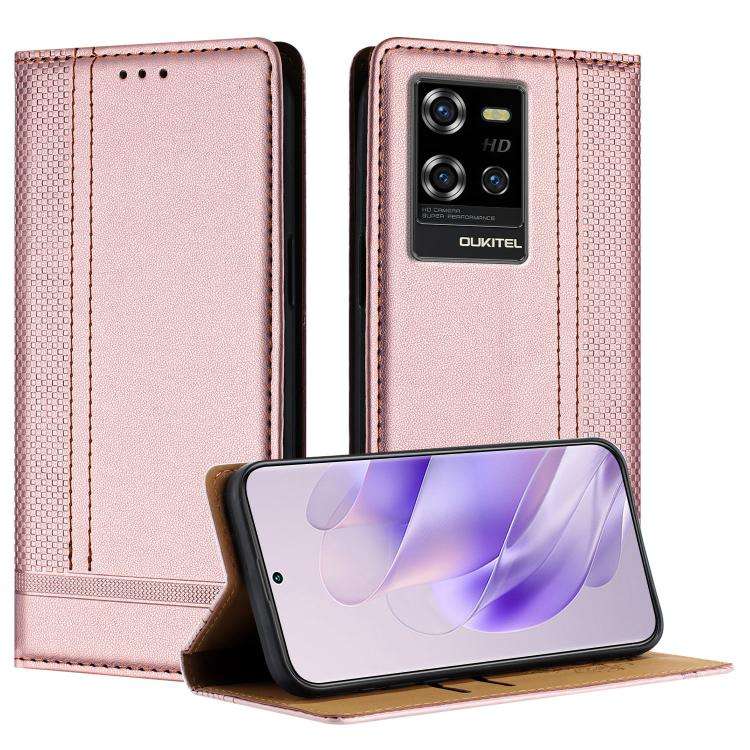For Oukitel WP50 Stitching Design Scratch-Resistant Vegan Leather Phone Case(Rose Gold)