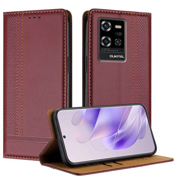 For Oukitel WP50 Stitching Design Scratch-Resistant Vegan Leather Phone Case(Wine Red)