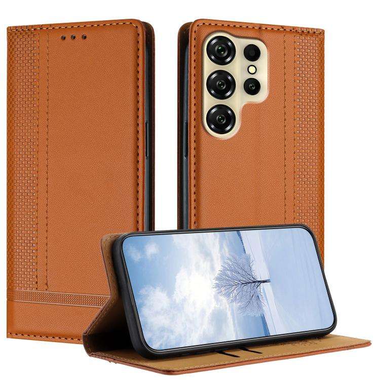 For Oukitel C26 Stitching Design Scratch-Resistant Vegan Leather Phone Case(Brown)