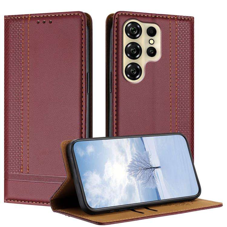 For Oukitel C26 Stitching Design Scratch-Resistant Vegan Leather Phone Case(Wine Red)