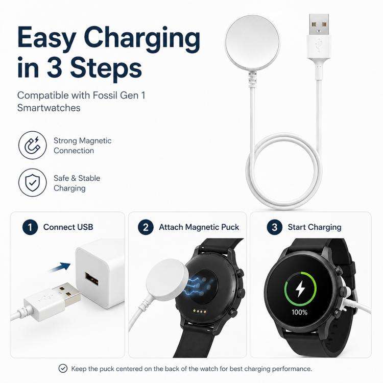 For Fossil Gen 1 xDfind USB Magnetic Watch Charger, Length: 1m(White)