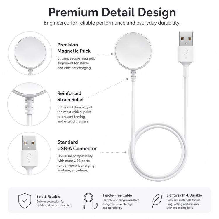 For Fossil Gen 1 xDfind USB Magnetic Watch Charger, Length: 1m(White)