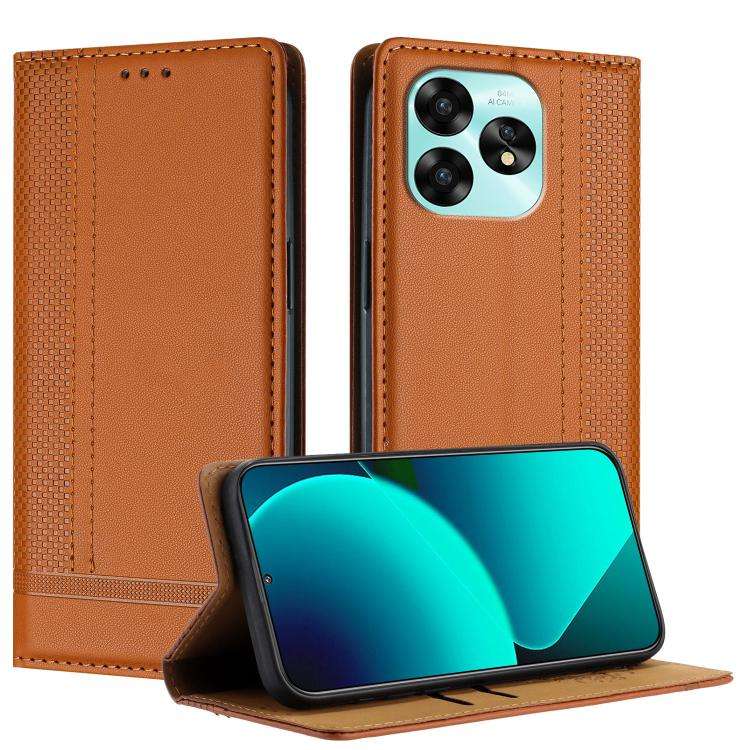 For Umidigi A15 Stitching Design Scratch-Resistant Vegan Leather Phone Case(Brown)
