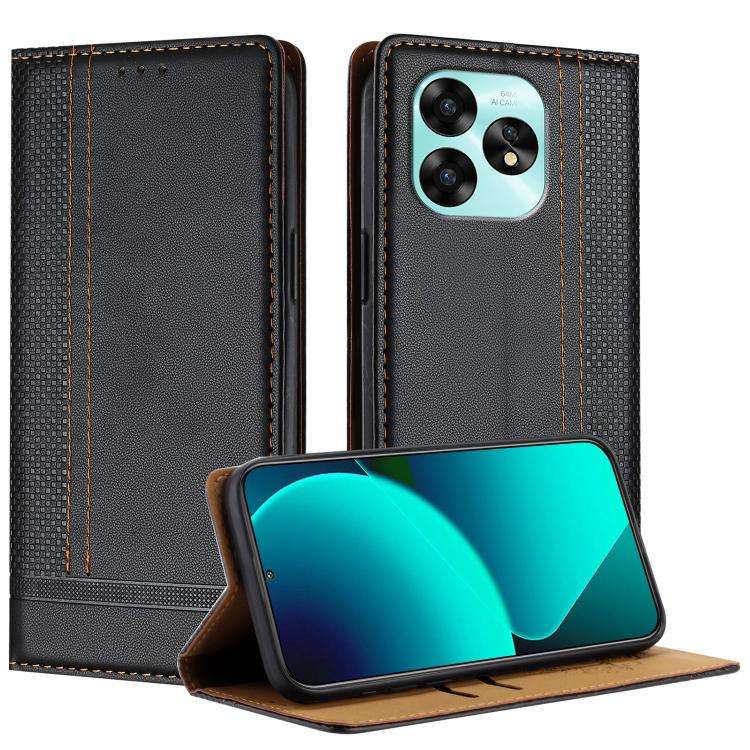 For Umidigi A15 Stitching Design Scratch-Resistant Vegan Leather Phone Case(Black)
