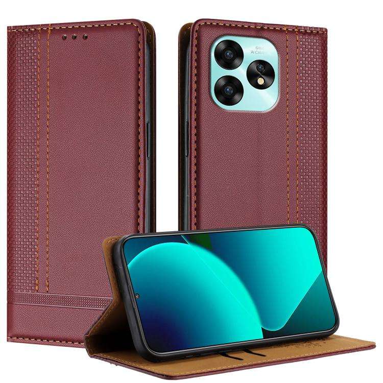 For Umidigi A15 Stitching Design Scratch-Resistant Vegan Leather Phone Case(Wine Red)