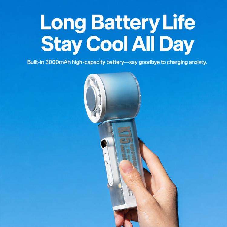 K75 Auto-Oscillating Handheld Cooling Fan with LED(Blue)