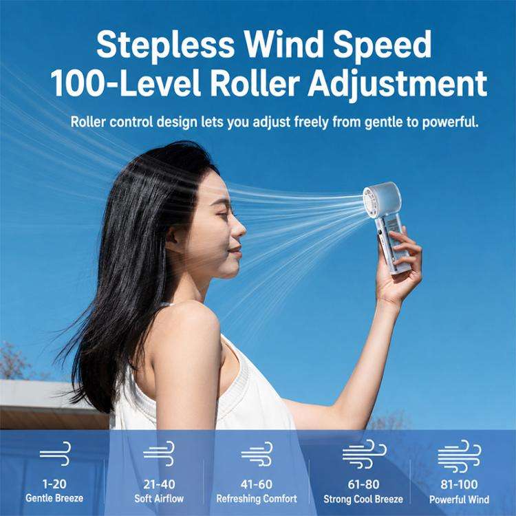 K75 Auto-Oscillating Handheld Cooling Fan with LED(Blue)