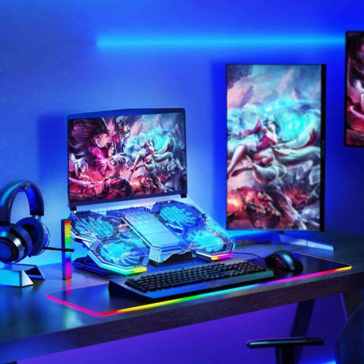NUOXI F32 6-Level Height Adjustable RGB Laptop Cooler, Style:Without Semiconductor Cooling