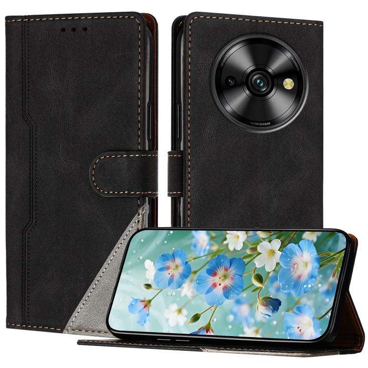 For Oukitel C59 Pro Color Matching Buckle Clasp Vegan Leather Phone Case(Black)