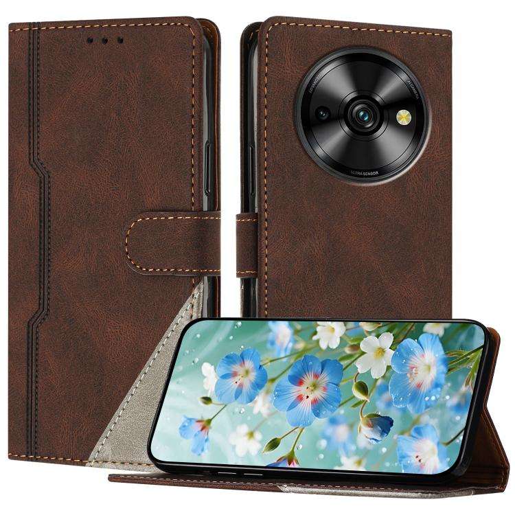 For Oukitel C59 Pro Color Matching Buckle Clasp Vegan Leather Phone Case(Brown)