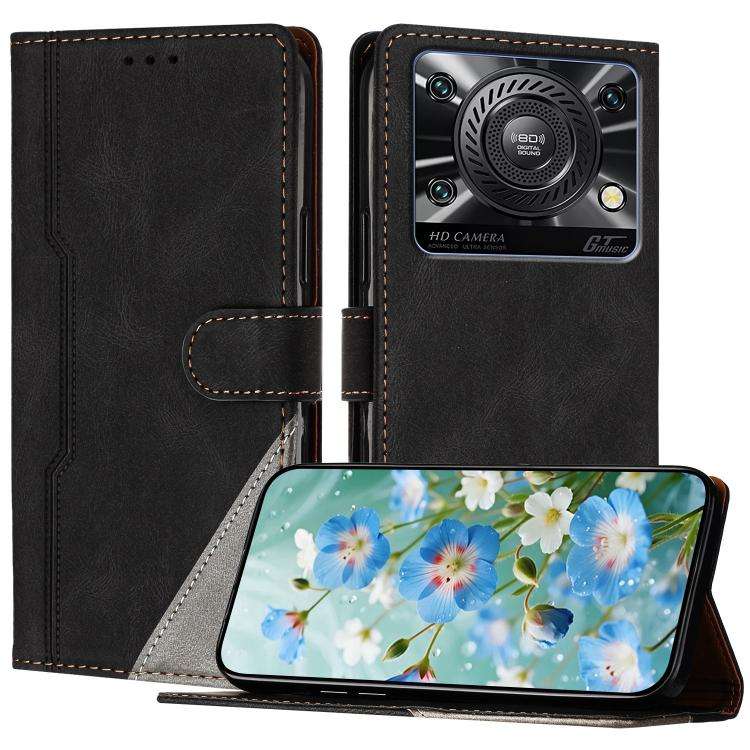 For Oukitel C60 / C60 Pro Color Matching Buckle Clasp Vegan Leather Phone Case(Black)