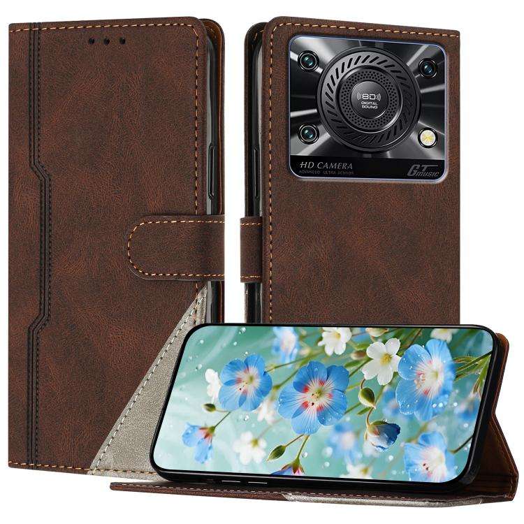 For Oukitel C60 / C60 Pro Color Matching Buckle Clasp Vegan Leather Phone Case(Brown)