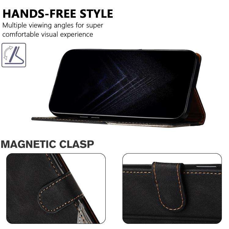 For Oukitel C65 / C65 Pro Color Matching Buckle Clasp Vegan Leather Phone Case(Black)