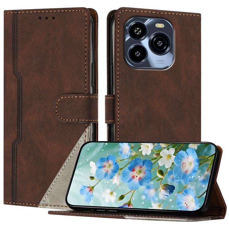 For Oukitel C65 / C65 Pro Color Matching Buckle Clasp Vegan Leather Phone Case(Brown)