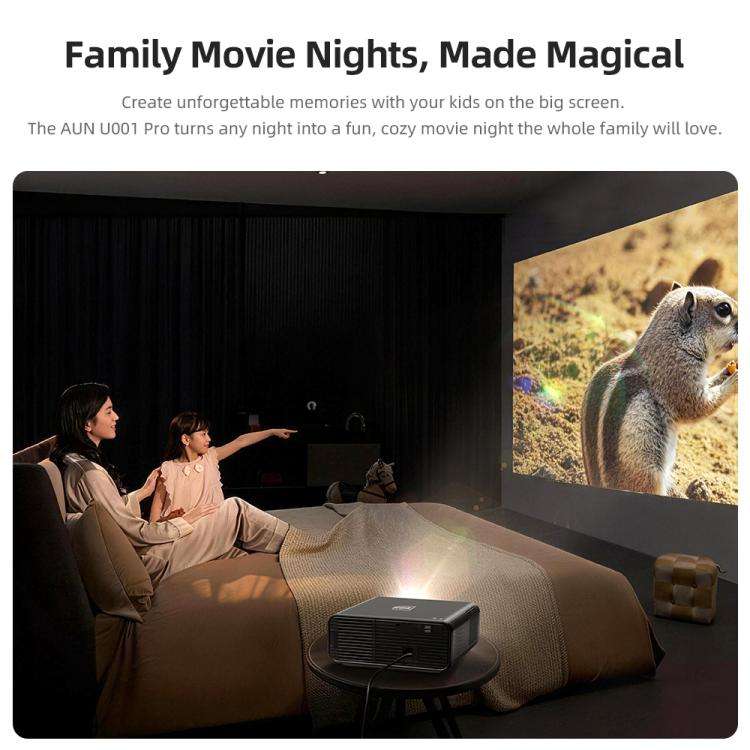 AUN U001 Pro 1080P 2050ANSI For Google TV Android 14 OS Smart Projector, Plug:AU Plug(Black)