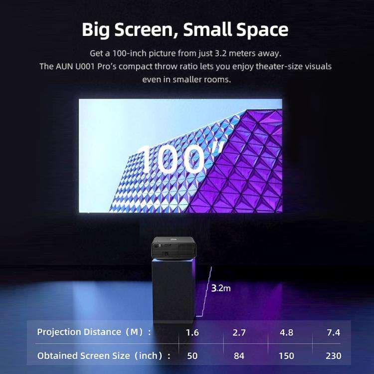 AUN U001 Pro 1080P 2050ANSI For Google TV Android 14 OS Smart Projector, Plug:UK Plug(Black)