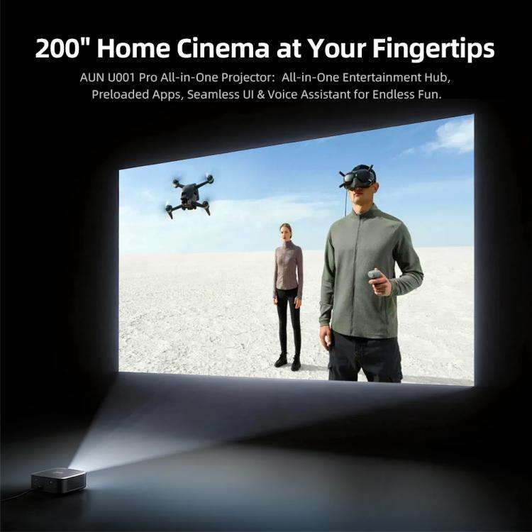 AUN U001 Pro 1080P 2050ANSI For Google TV Android 14 OS Smart Projector, Plug:US Plug(Black)