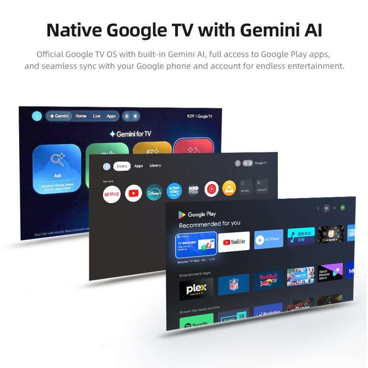 AUN U001 Pro 1080P 2050ANSI For Google TV Android 14 OS Smart Projector, Plug:EU Plug(Black)