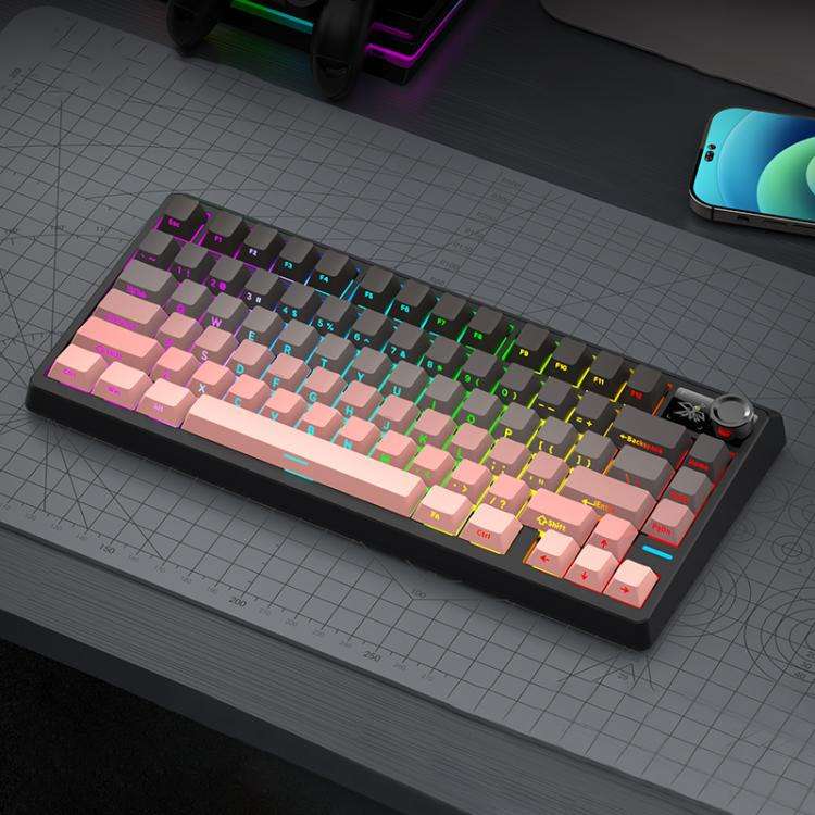 SHIPADOO JK750 Blue Switch RGB 79 Keys Three Modes Mechanical Keyboard(Black Pink)