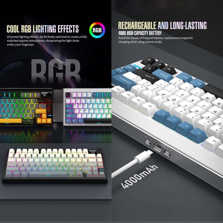 SHIPADOO JK750 Blue Switch RGB 79 Keys Three Modes Mechanical Keyboard(Phantom Black)