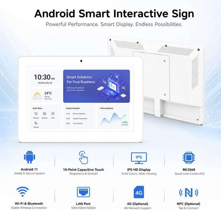 WF1038T 10.1 inch IPS HD Touch Screen Digital Signage, 2GB+16GB, Android 11 RK3568 Quad Core, Plu...
