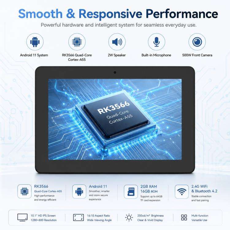 WF1036T 10.1 inch HD Touch Screen Digital Signage, 2GB+16GB, Android 11 RK3566 Quad Core, Plug:US...