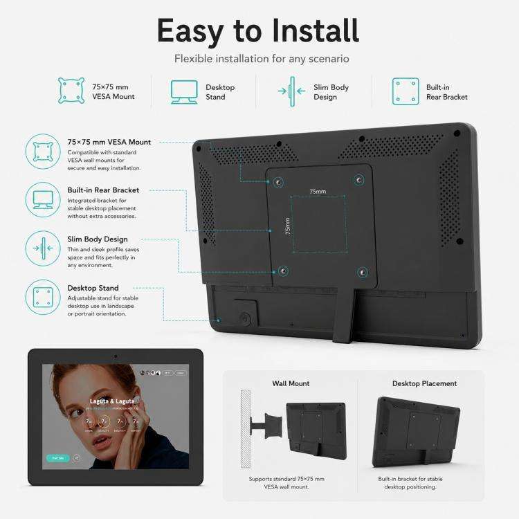 WF1036T 10.1 inch HD Touch Screen Digital Signage, 2GB+16GB, Android 11 RK3566 Quad Core, Plug:US...