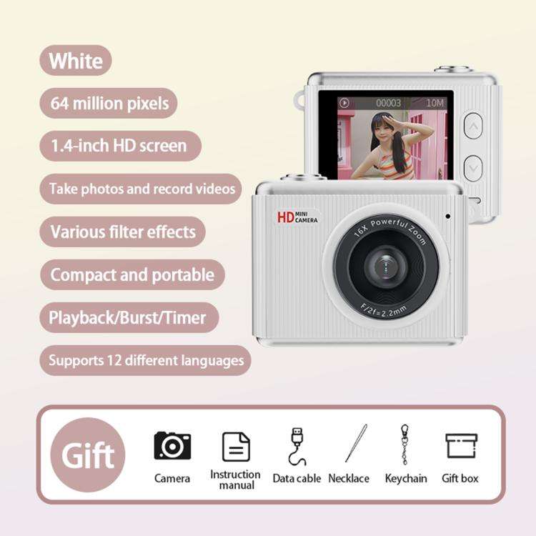 S6 Mini CCD 1.4-inch Screen Retro Filter Portable Digital Camera(White)