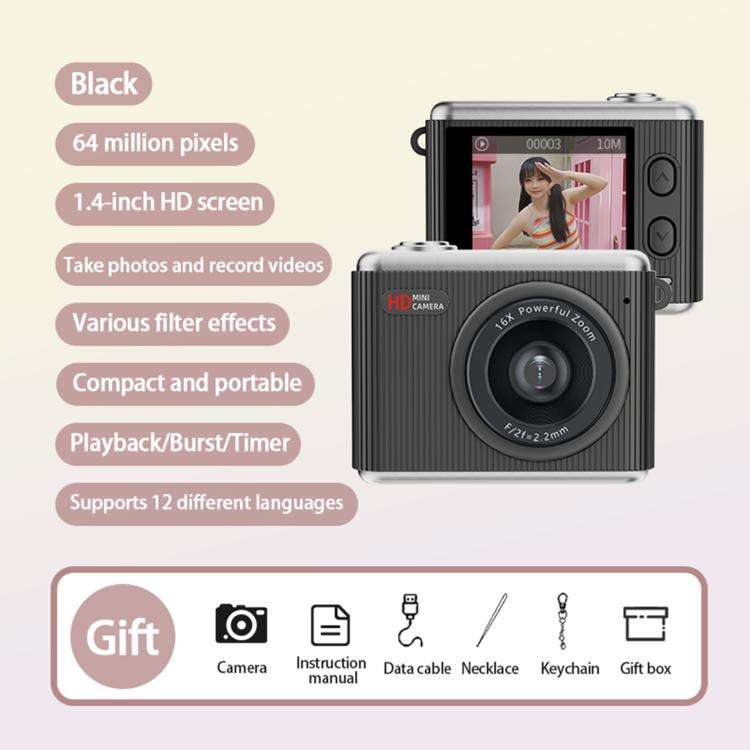 S6 Mini CCD 1.4-inch Screen Retro Filter Portable Digital Camera(Black)