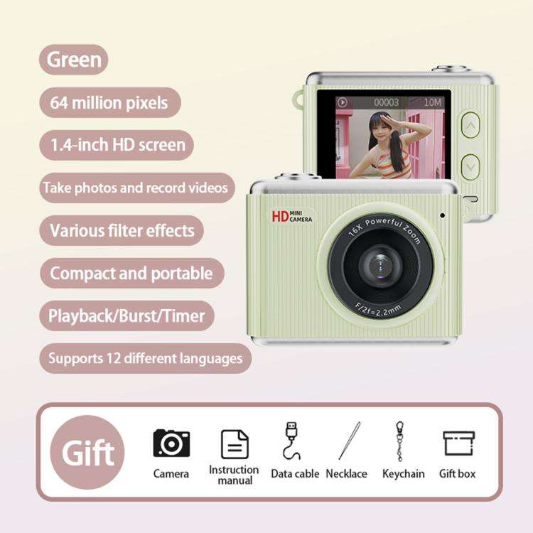 S6 Mini CCD 1.4-inch Screen Retro Filter Portable Digital Camera(Green)