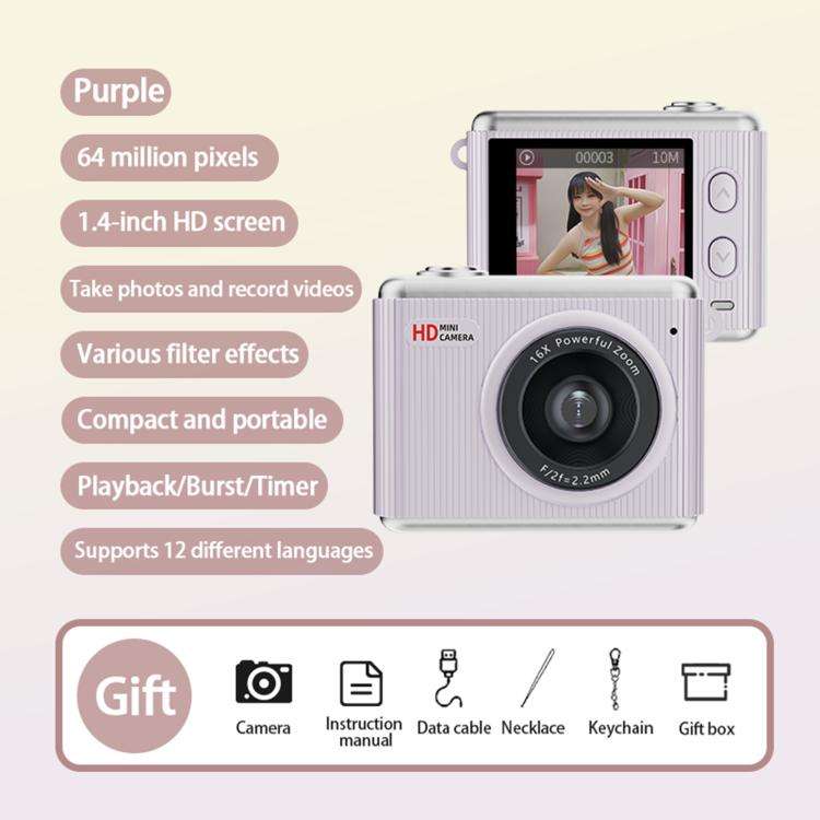 S6 Mini CCD 1.4-inch Screen Retro Filter Portable Digital Camera(Purple)