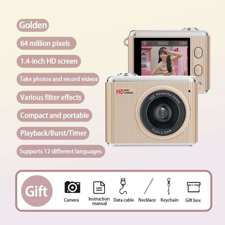S6 Mini CCD 1.4-inch Screen Retro Filter Portable Digital Camera(Golden)
