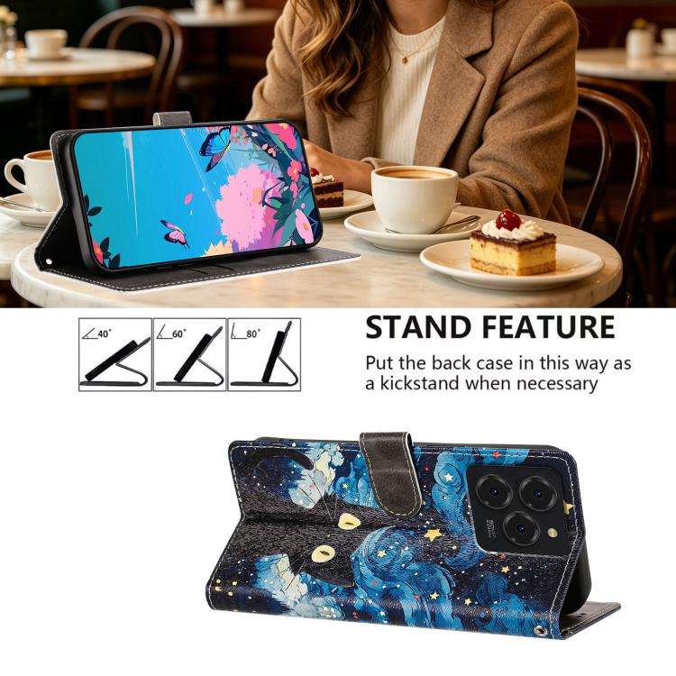 For Ulefone Note 20 Pro CH002 Colored Drawing Buckle Clasp Vegan Leather Phone Case(Star Cat)