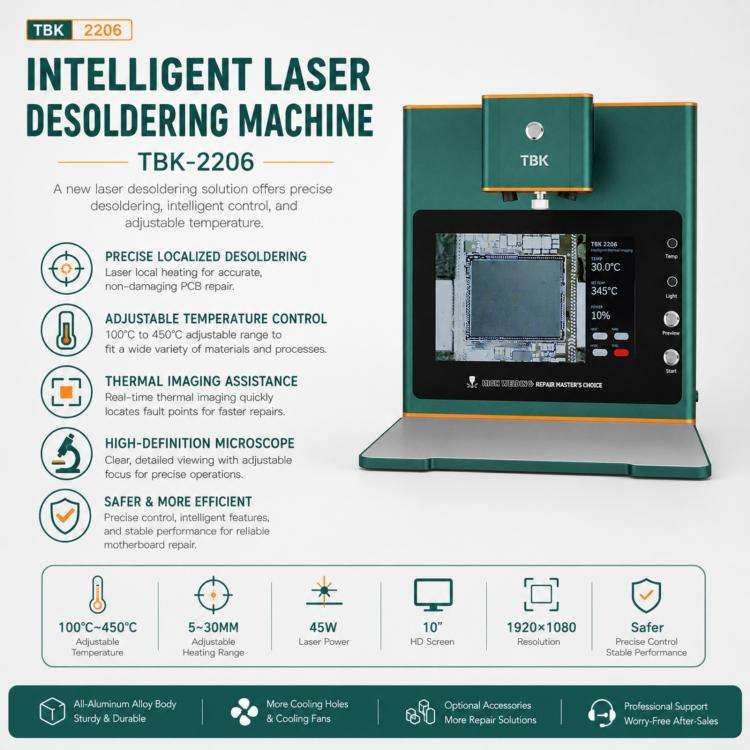 TBK TBK-2206 45W High-Power Intelligent Laser Desoldering Machine with HD Display, Plug:US Plug