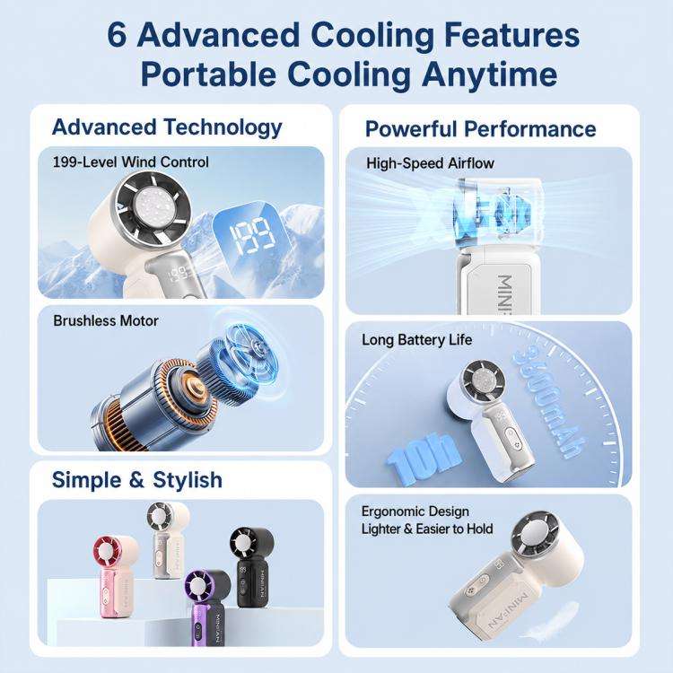 K813 Mini High Speed Cooling Fan with Digital Display(Black)