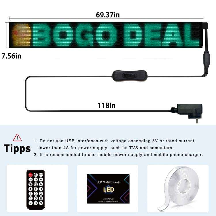 16 x 192 Pixels Ultra-Thin Waterproof Programmable LED Flexible Matrix Display Screen, Plug:US Plug