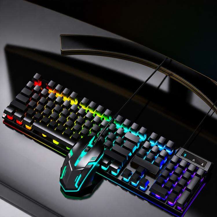 SHIPADOO D500 Colorful Illuminated Wired Keyboard Mouse Set(Black)