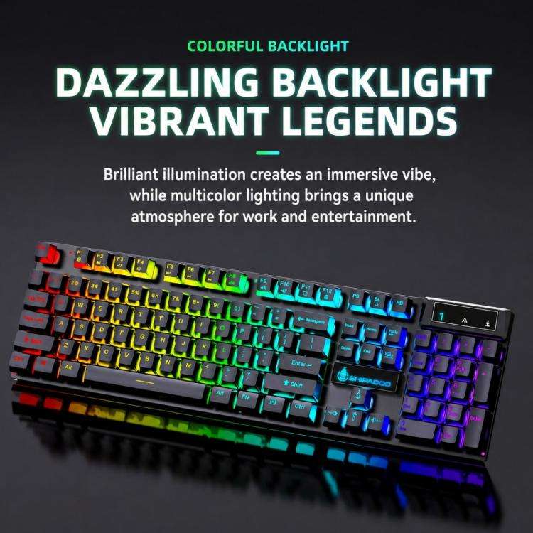 SHIPADOO D500 Colorful Illuminated Wired Keyboard Mouse Set(Word Transparency)