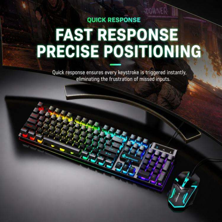 SHIPADOO D500 Colorful Illuminated Wired Keyboard Mouse Set(Black)