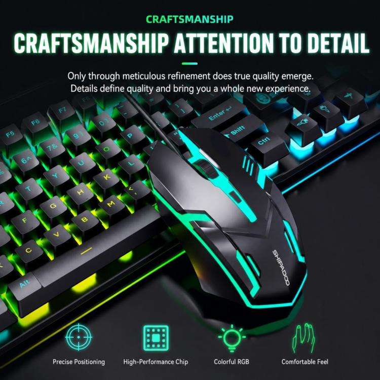 SHIPADOO D500 Colorful Illuminated Wired Keyboard Mouse Set(Word Transparency)