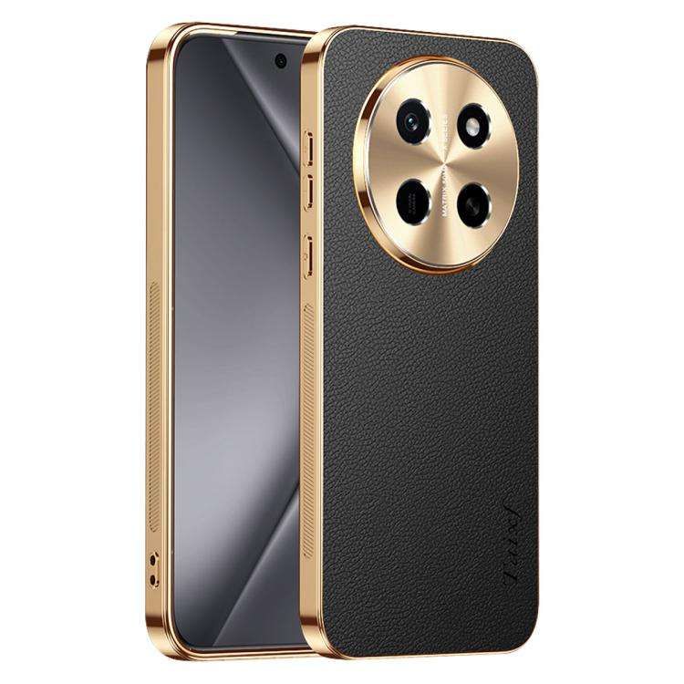 For Honor X80 Pro Max Electroplated Frame Litchi Texture PC + TPU Vegan Leather Phone Case(Black)